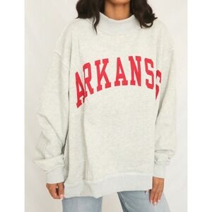 Arkansas Razorbacks Oversized Mock Neck Sweatshirt Heather Grey Red NCAA Women's